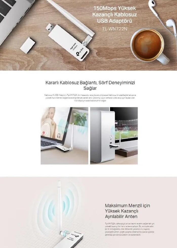 TP-Link TL-WN722N, N150 Mbps Yüksek Kazanımlı Kablosuz USB Adapt - Görsel 3