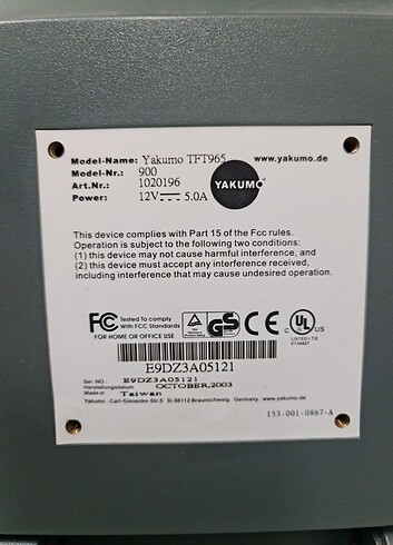 Beden Renk Yakumo TFT965 LCD CCTV için Monitör