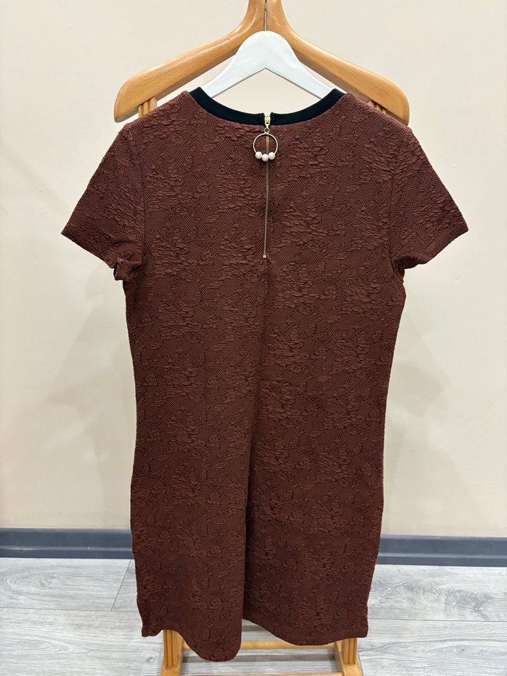 Kahverengi Kısa Kollu Midi Elbise - Görsel 2