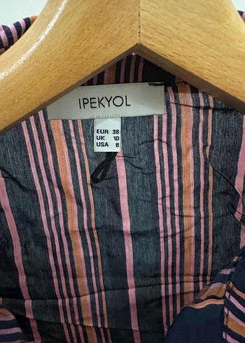 Çizgili Uzun Kollu Yakası boncuk detaylı Gömlek - Görsel 4