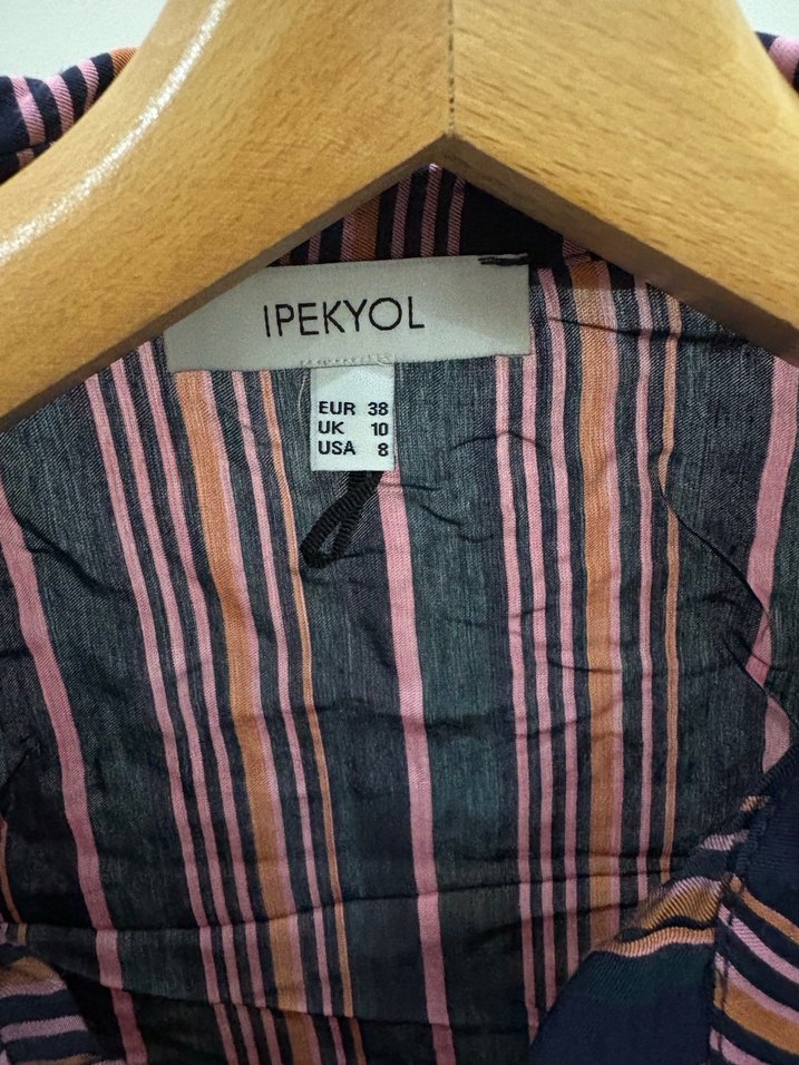 Çizgili Uzun Kollu Yakası boncuk detaylı Gömlek - Görsel 4