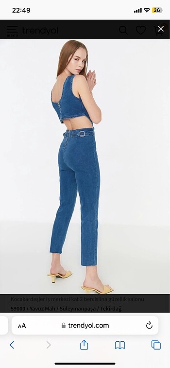 Mavi sırtı açık denim tulum - Görsel 3