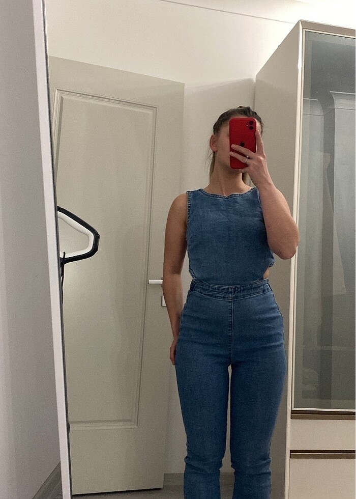 Mavi sırtı açık denim tulum - Görsel 2