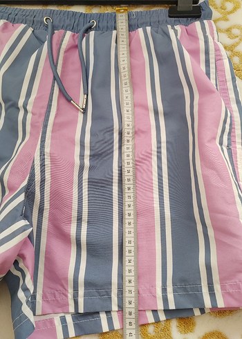 Pembe Mavi Çizgili Erkek Mini Şort - Görsel 4