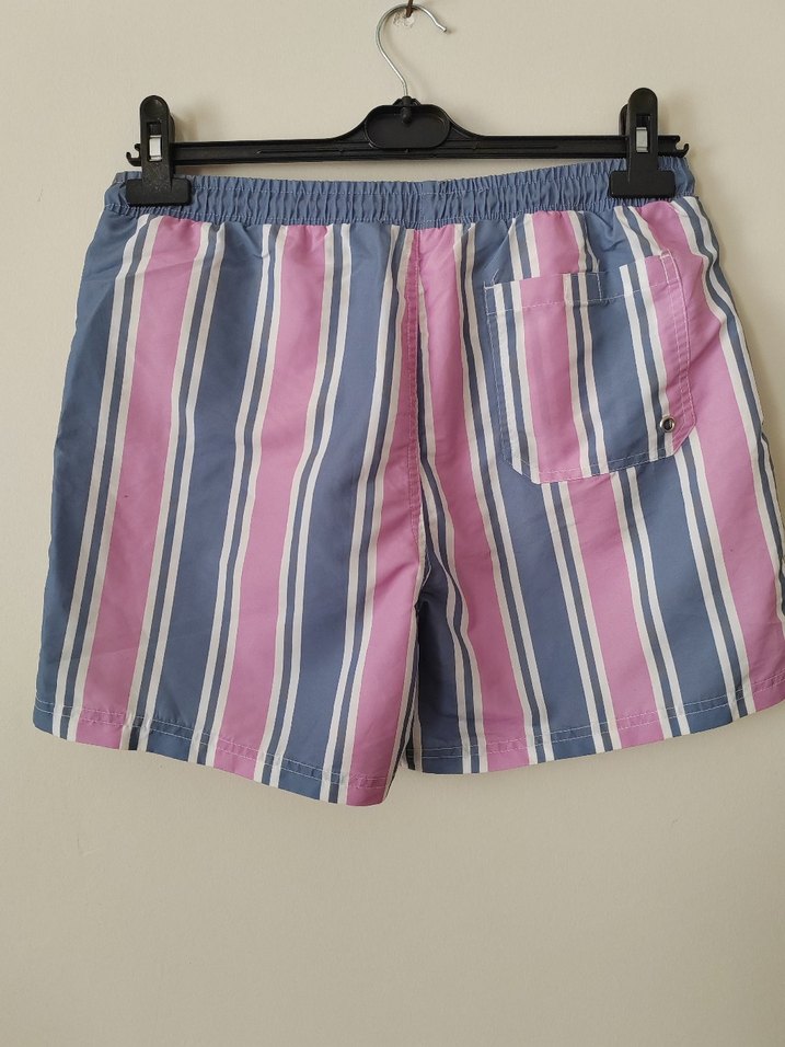 Pembe Mavi Çizgili Erkek Mini Şort - Görsel 2