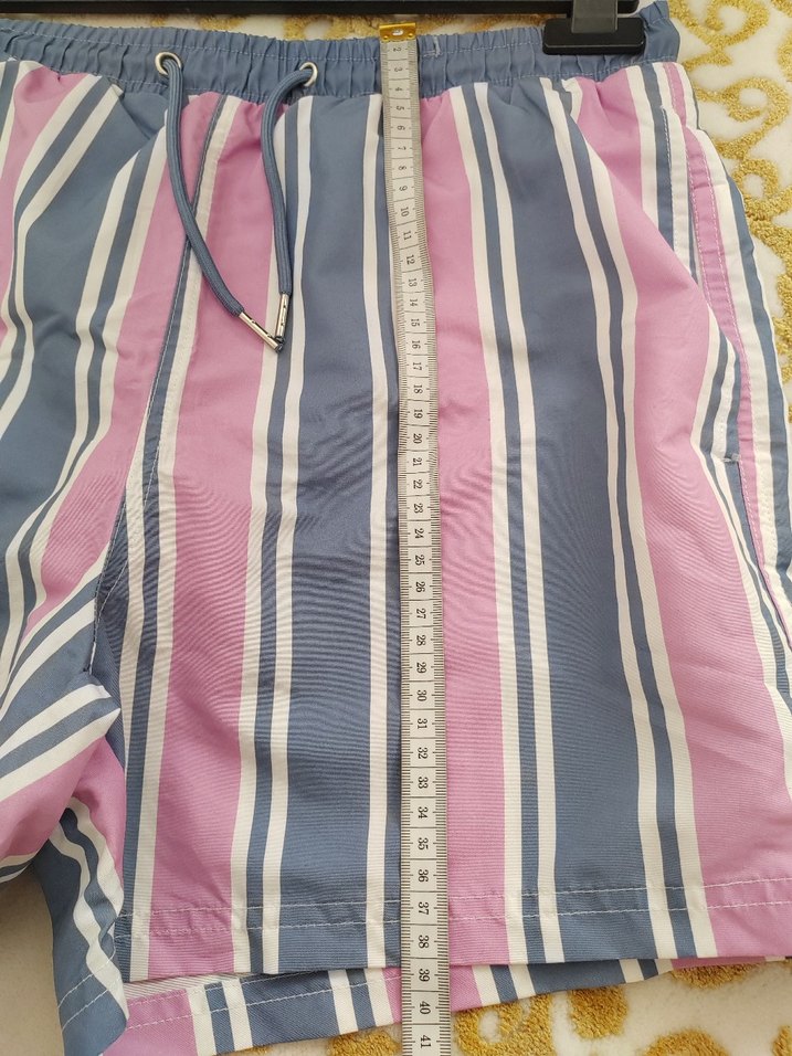 Pembe Mavi Çizgili Erkek Mini Şort - Görsel 4