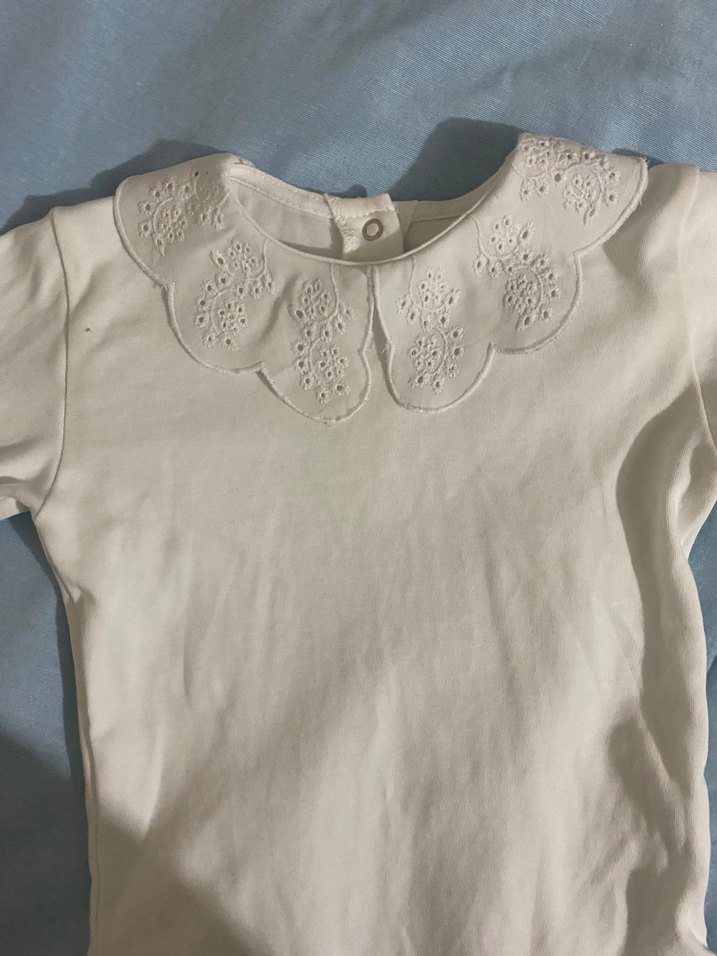 Dantel Yaka Beyaz Uzun Kollu Bebek Body - Görsel 2