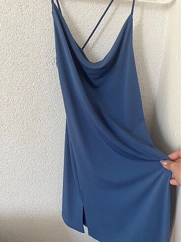 s Beden mavi Renk pull and bear mavi sırt dekolteli elbise