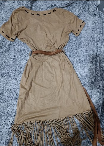 s Beden Bej Süet Halter Yaka Midi Bohem Cosplay Elbise