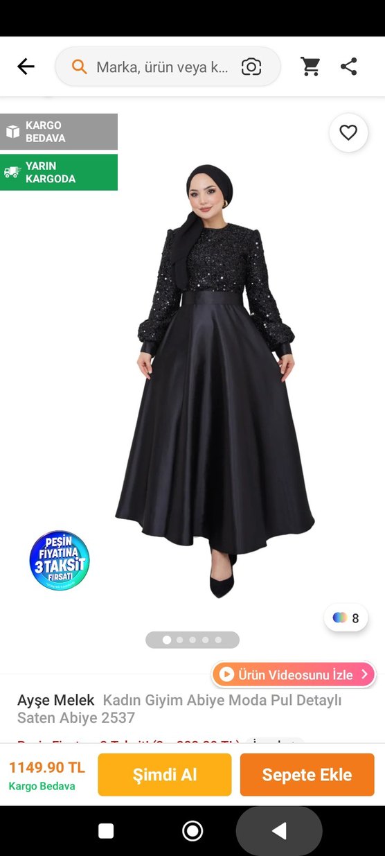 Payetli Siyah Uzun saten Abiye Elbise - Görsel 2