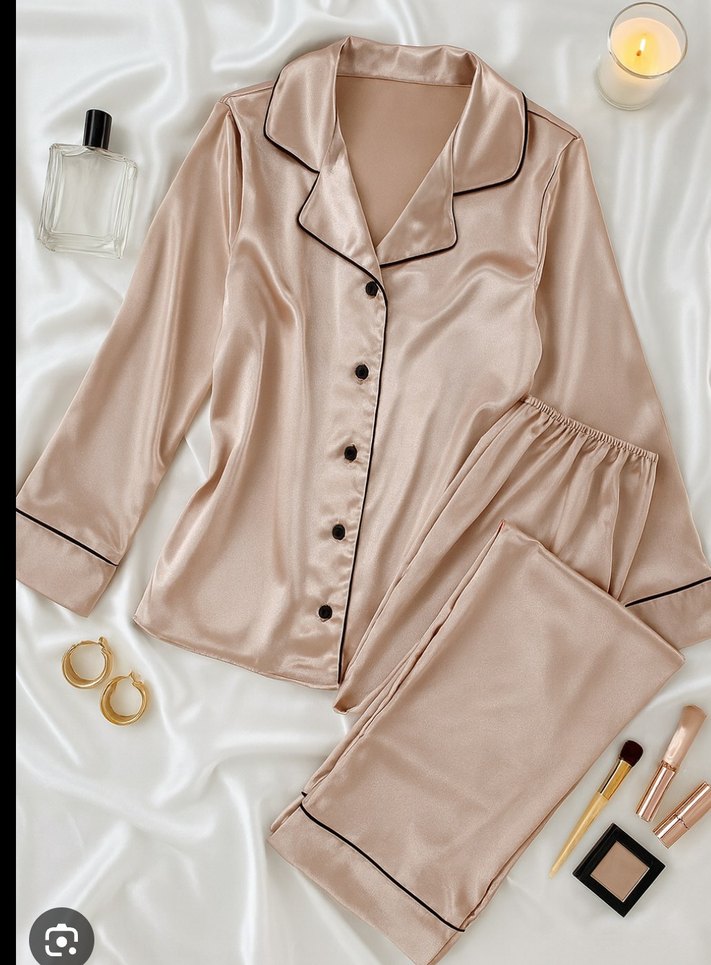 Bej Uzun Kollu Midi Kadın Pijama Takımı - Görsel 2