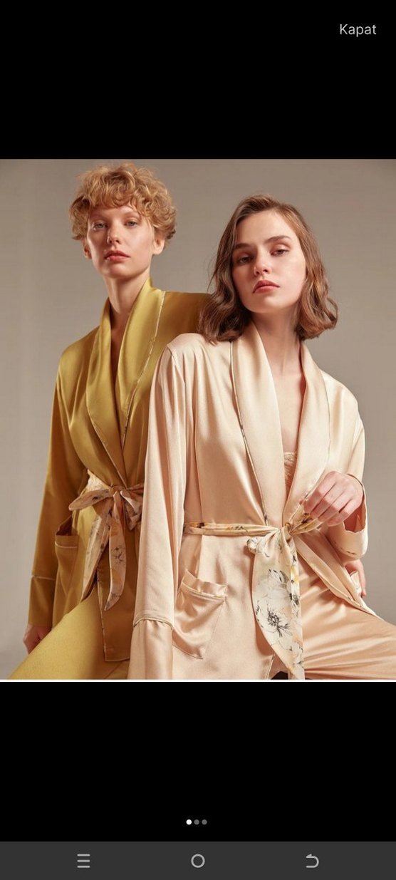 Bonjour madame 3 parça pudra Renkli Kadın Saten Pijama Takımı - Görsel 3