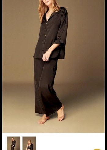 Bonjour Madame Siyah Kadın Midi Geniş Kesim Kısa Kollu Pijama - Görsel 2