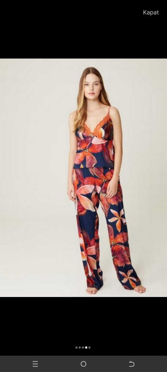 3lü Bohem Kısa Kollu
 Bağlama Desenli Kadın sabahlık Pijama seti - Görsel 3