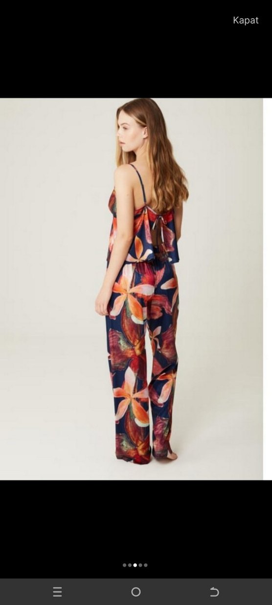 3lü Bohem Kısa Kollu
 Bağlama Desenli Kadın sabahlık Pijama seti - Görsel 4