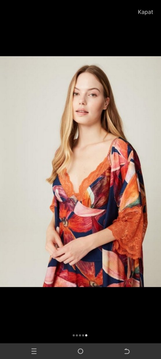 3lü Bohem Kısa Kollu
 Bağlama Desenli Kadın sabahlık Pijama seti - Görsel 2