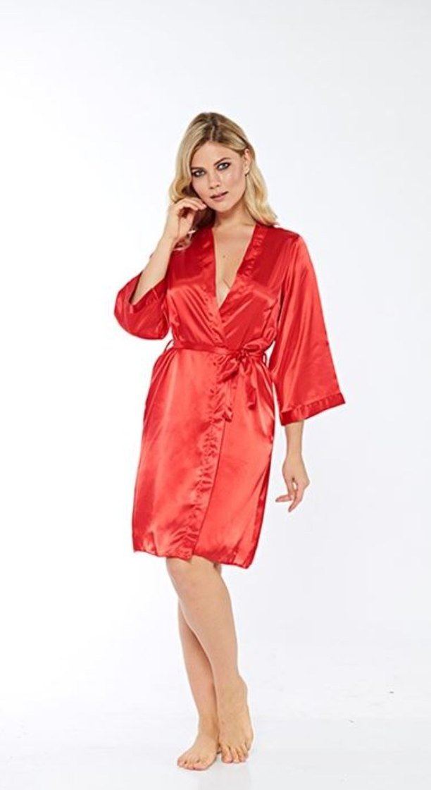 missdore. Parlak Kırmızı Midi Kadın Sabahlık 3 parça set - Görsel 2