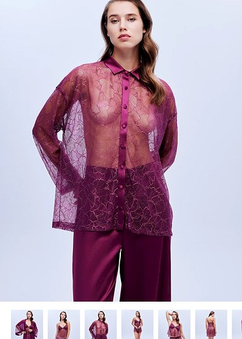 bonjour madame.  6 parça Mor Uzun Kollu Bohem Kadın çeyiz Takımı - Görsel 4