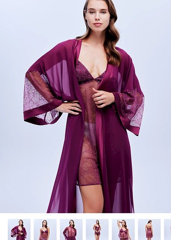 bonjour madame.  6 parça Mor Uzun Kollu Bohem Kadın çeyiz Takımı - Görsel 2