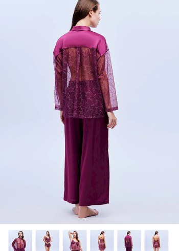 bonjour madame.  6 parça Mor Uzun Kollu Bohem Kadın çeyiz Takımı - Görsel 3