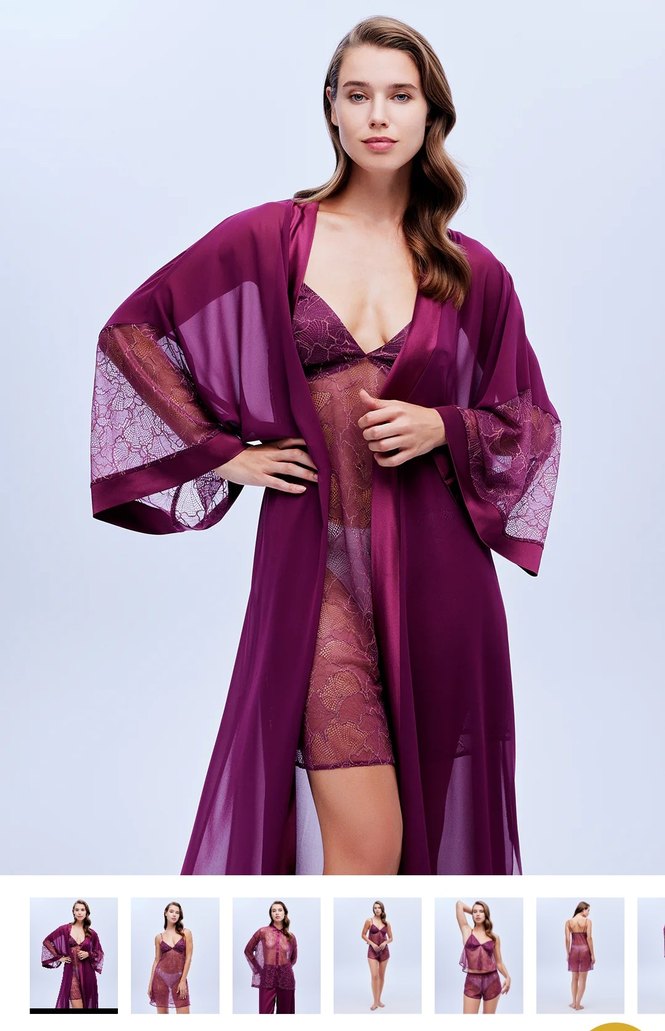 bonjour madame.  6 parça Mor Uzun Kollu Bohem Kadın çeyiz Takımı - Görsel 2