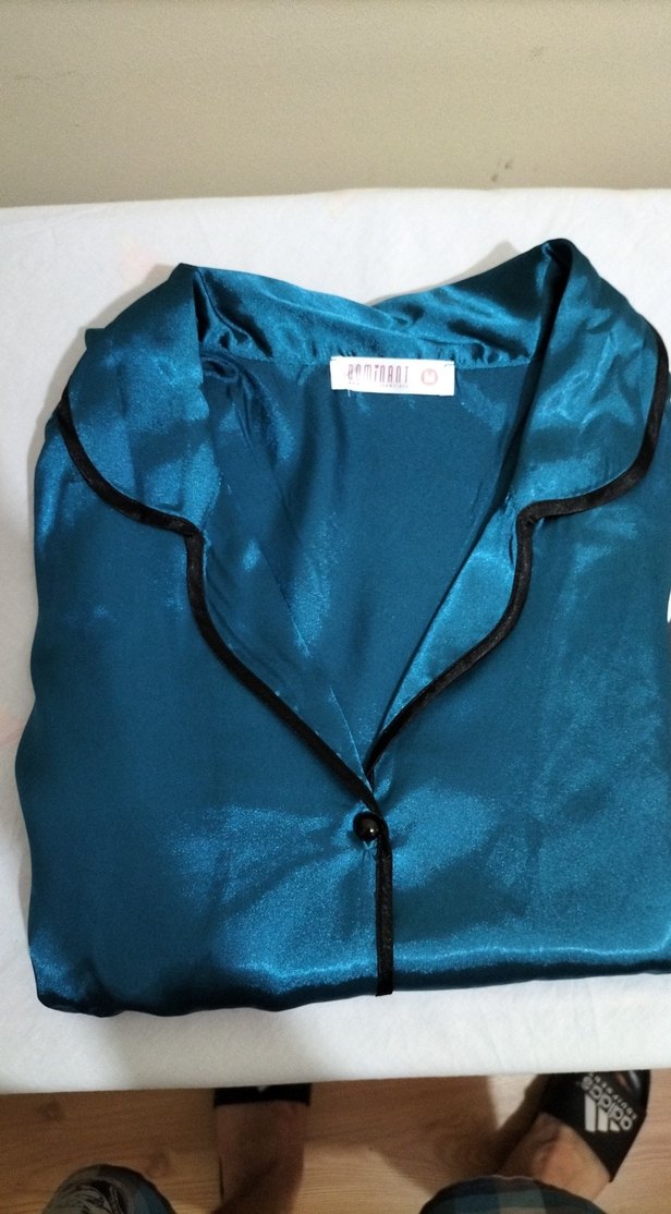 Parlak petrol yeşili Uzun Kollu Kadın Pijama Takımı - Görsel 2