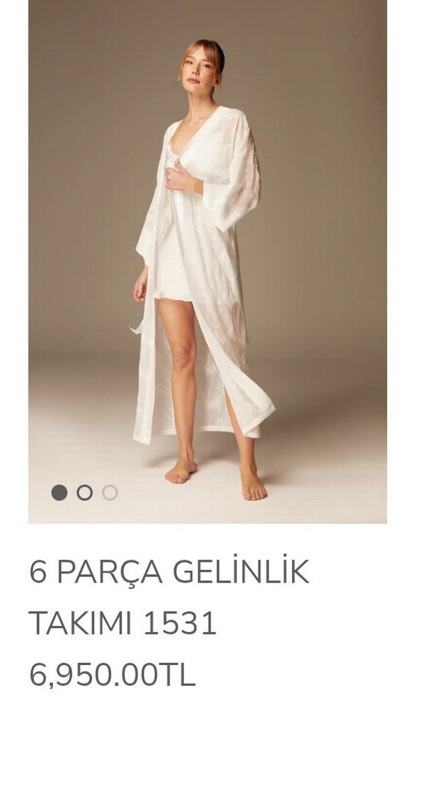 bonjour Madame. 6 parça Beyaz Uzun Bol Kesim Kadın çeyiz seti - Görsel 2