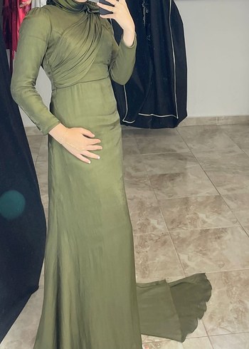 Drapeli Uzun Kol V Yaka Kadın Abiye Elbise - Görsel 2