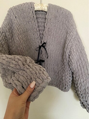 Diğer Puffy fiyonk bağlamalı oversize kalın hırka-ceket