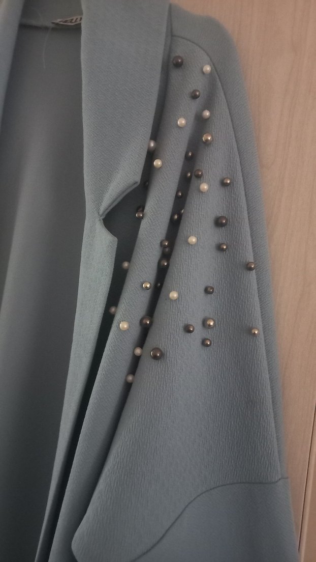 Uzun maviKadın çeket İnci Detaylı - Görsel 2