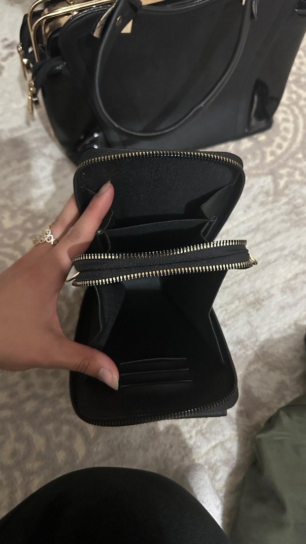 Fermuarlı Siyah Deri Kadın Çapraz Çanta - Görsel 2