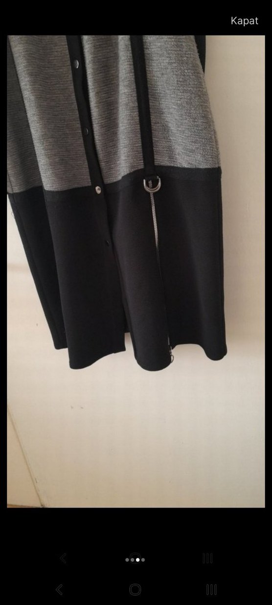 Düğmeli Gri Uzun Kadın Kap 44 beden - Görsel 3