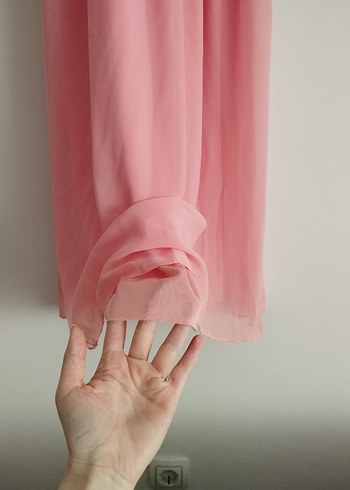 m Beden Pileli Pembe Midi Şifon Elbise