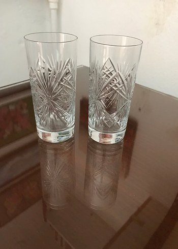 2 Adet Desenli Kristal Uzun Bardak
