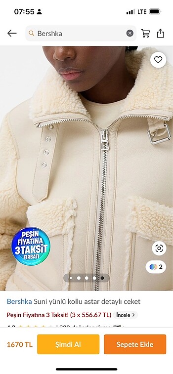 Bershka Peluş yünlü ceket