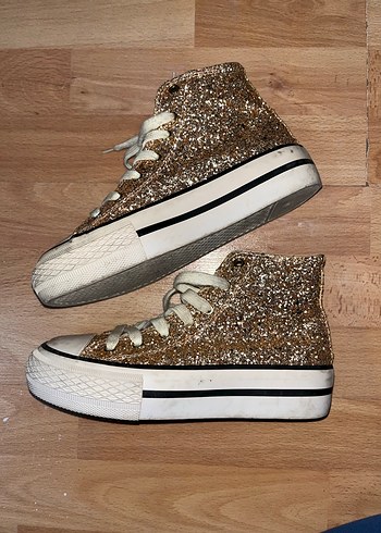 Altın Renkli Platform Topuklu Kadın Spor Ayakkabı - Görsel 3