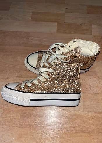 Altın Renkli Platform Topuklu Kadın Spor Ayakkabı - Görsel 2