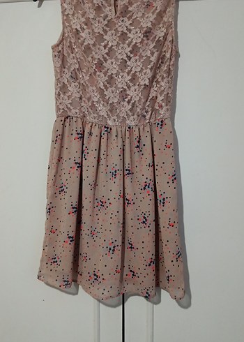 Dantel Detaylı Bej Midi Elbise - Görsel 3