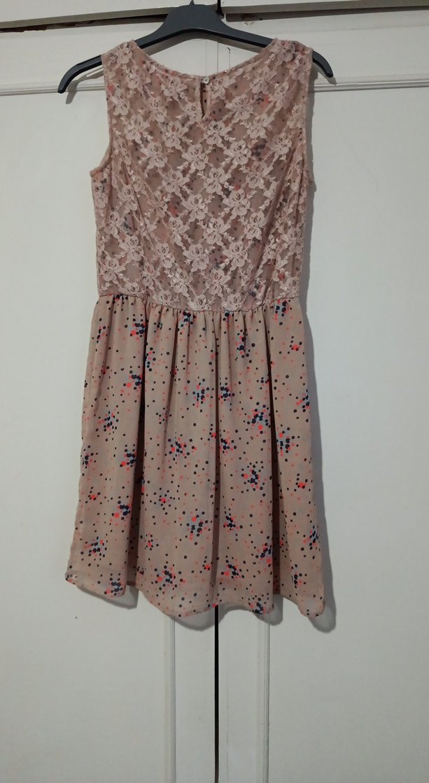 Dantel Detaylı Bej Midi Elbise - Görsel 3