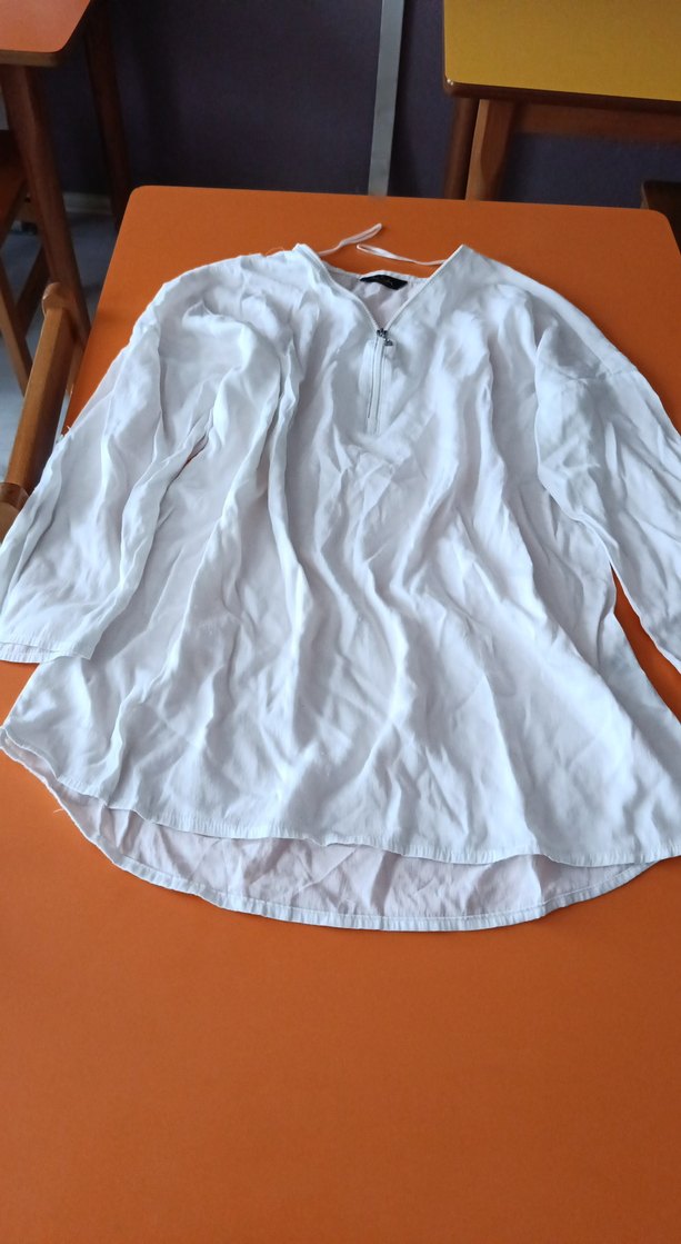 Kadın Beyaz Keten Salaş Gömlek - Görsel 4