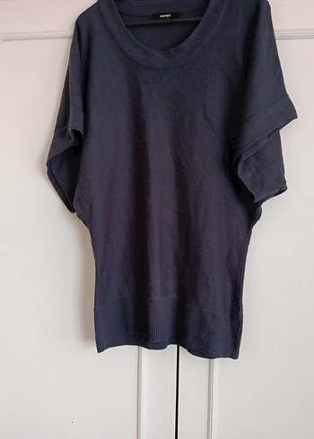 Gri Keten Hamile Bluzu, Kısa Kollu, Salaş Kesim - Görsel 2