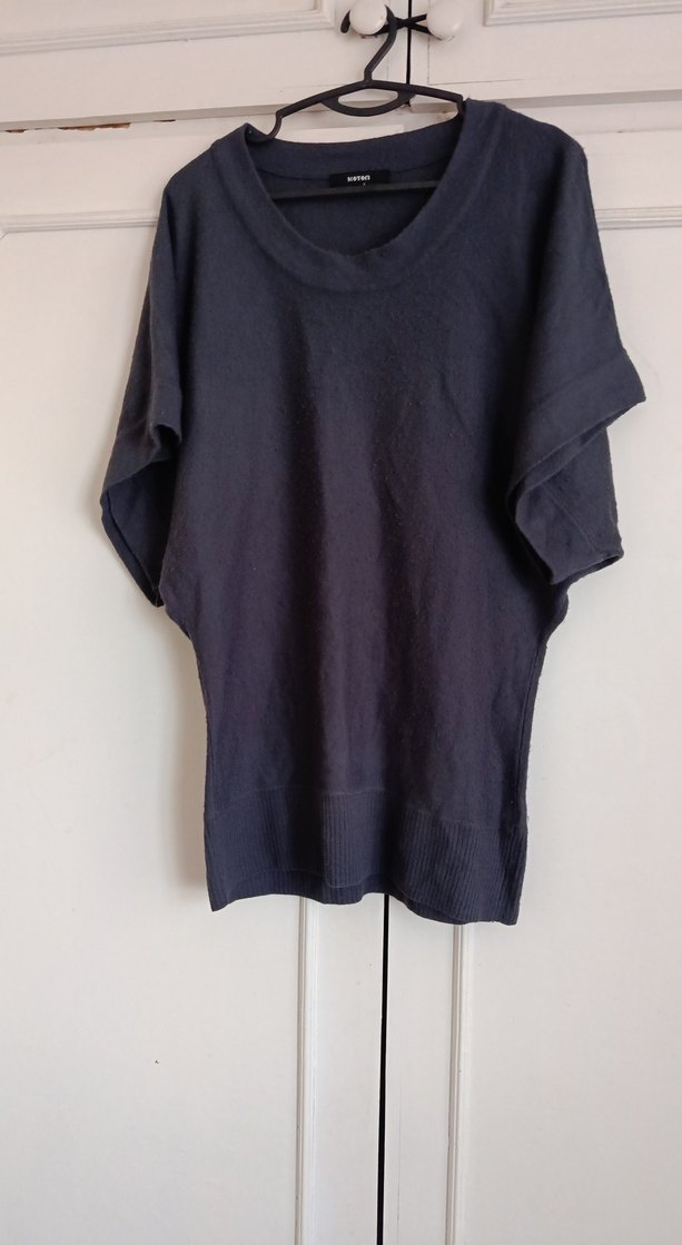 Gri Keten Hamile Bluzu, Kısa Kollu, Salaş Kesim - Görsel 2