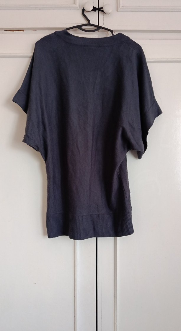 Gri Keten Hamile Bluzu, Kısa Kollu, Salaş Kesim - Görsel 4