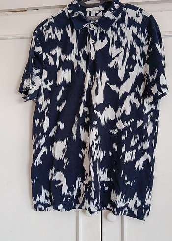 ErkekLacivert Beyaz Batik Desenli Kısa Kollu Gömlek - Görsel 2