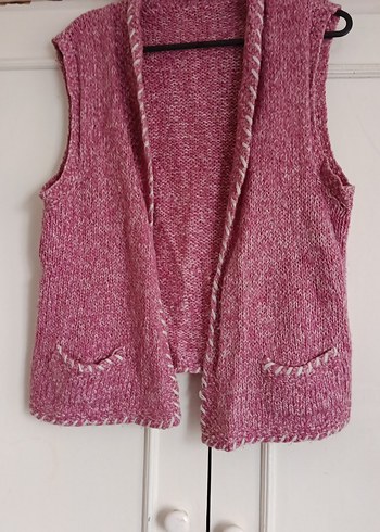 Pembe Örgü Kadın Yelek Midi Boy - Görsel 2