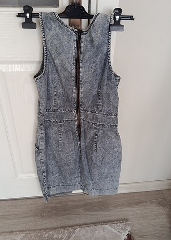 Gri Denim Kolsuz V Yaka Midi Tulum - Görsel 3