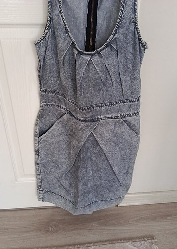 Gri Denim Kolsuz V Yaka Midi Tulum - Görsel 2