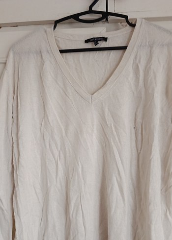 Bej V Yaka Kadın Keten Kazak - Görsel 4