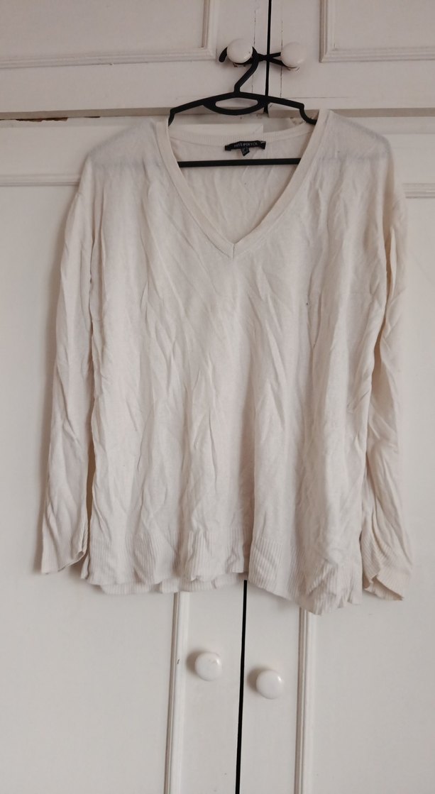 Bej V Yaka Kadın Keten Kazak - Görsel 5