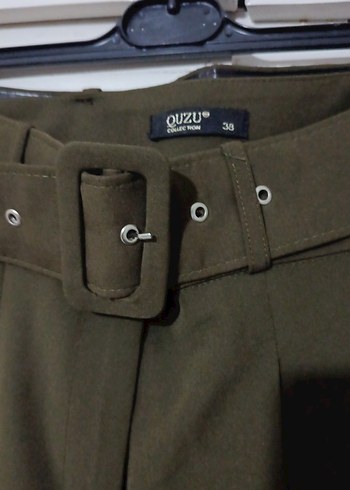 Kemerli  haki  renk  Kadın Pantolon Quzu. - Görsel 2